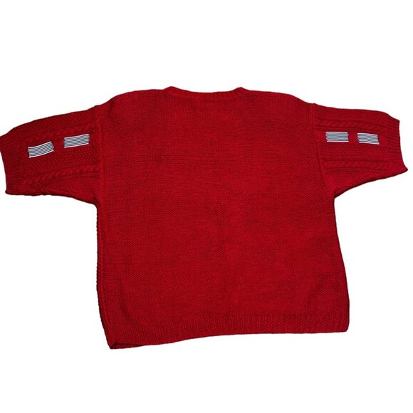 Vintage Marisa Christina Petite Hand-Knitted Red Sweater With Striped Accents - Picture 2 of 6